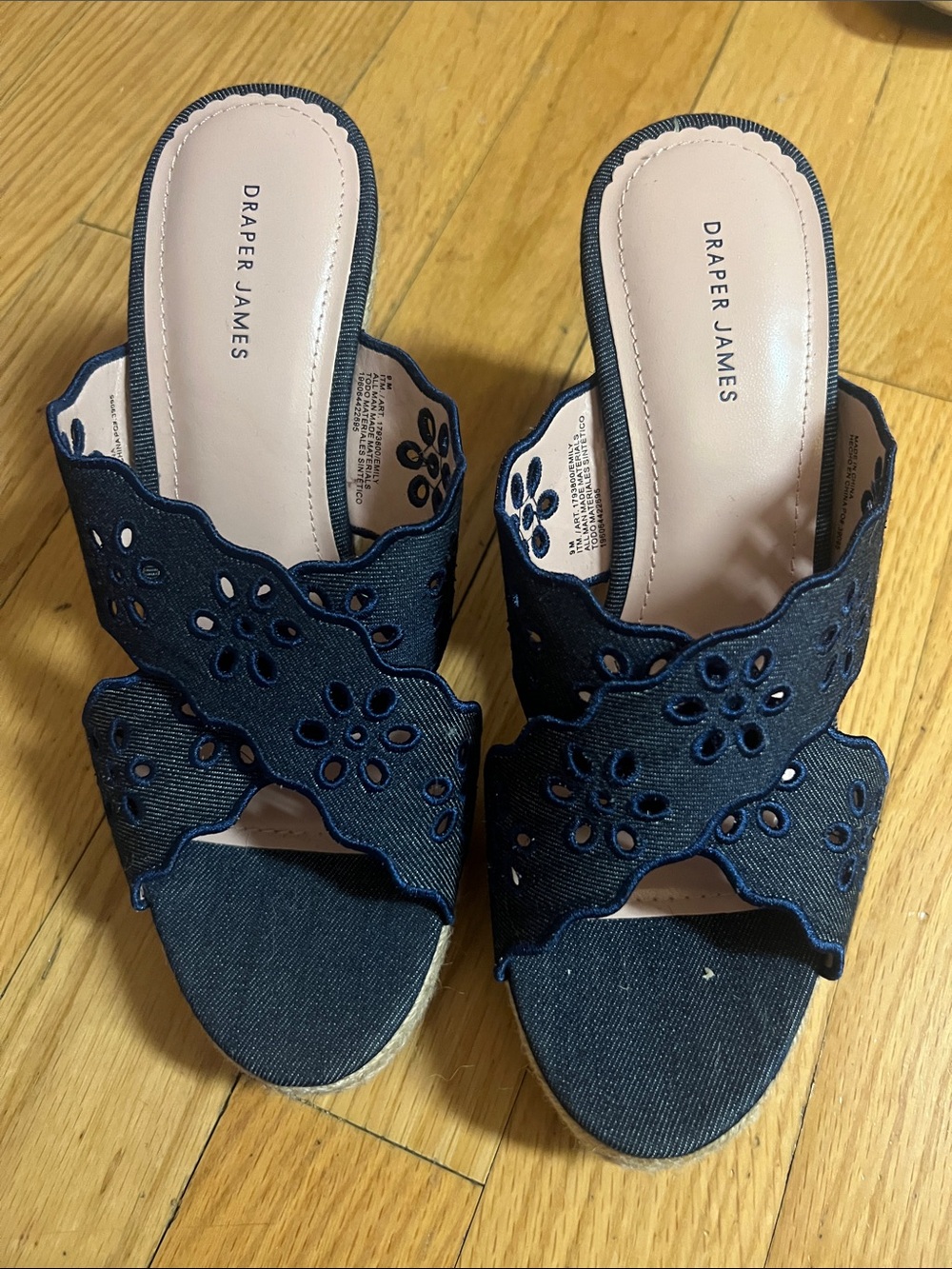 Draper James Navy Cutout Scalloped Slide Wedges - Never Worn!